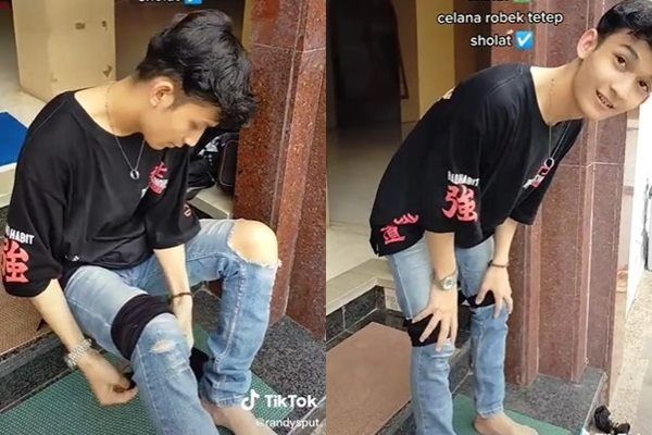 Viral Pemuda Ditegur Karena Mau Salat Pakai Celana Sobek. (TikTok)