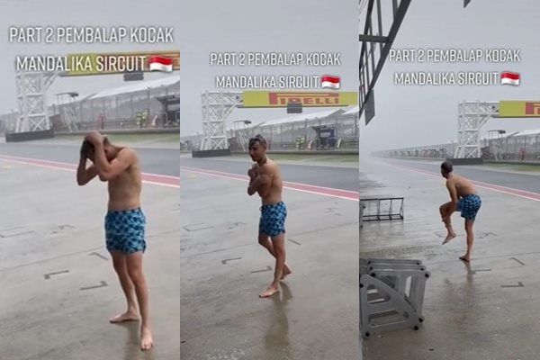 Viral Pembalap Keramas Pakai Sabun Cuci Piring di Sirkuit Mandalika. (TikTok)