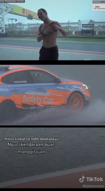 Viral tudingan cuci safety car WSBK jadi sebab turun hujan deras saat balapan. (TikTok/johanmcm)