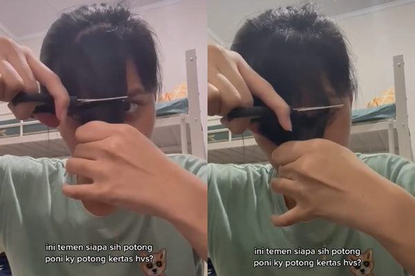 Viral Cewek Pamer Potong Poni Rambut Bak Potong Kertas HVS. (TikTok)