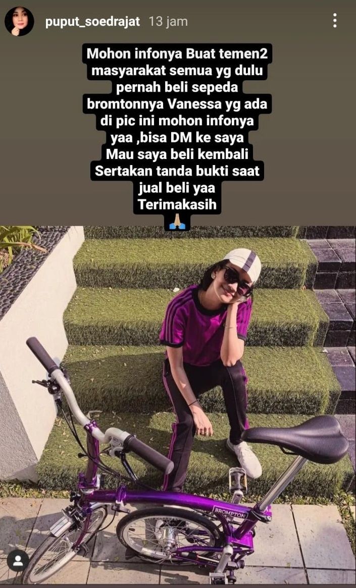 Sepeda Brompton Vanessa Angel dicari-cari sang ibu tiri. [Instagram]