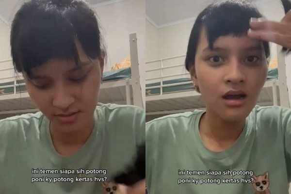 Viral Cewek Pamer Potong Poni Rambut Bak Potong Kertas HVS. (TikTok)