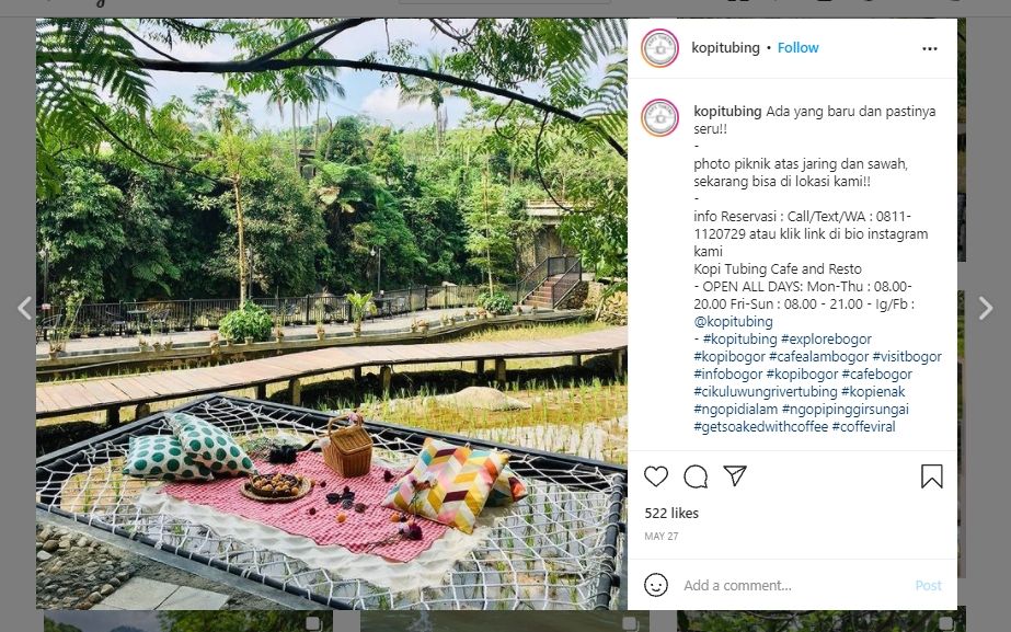 Kopi Tubing, salah satu tempat nongkrong terbaru di Bogor. (Instagram/@kopitubing)