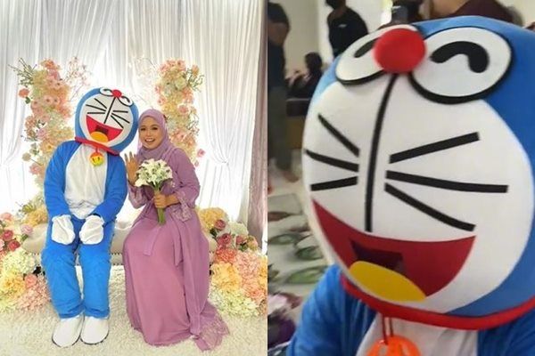 Pemuda Nekat Pakai Kostum Doraemon Saat Pertunangan. (TikTok)