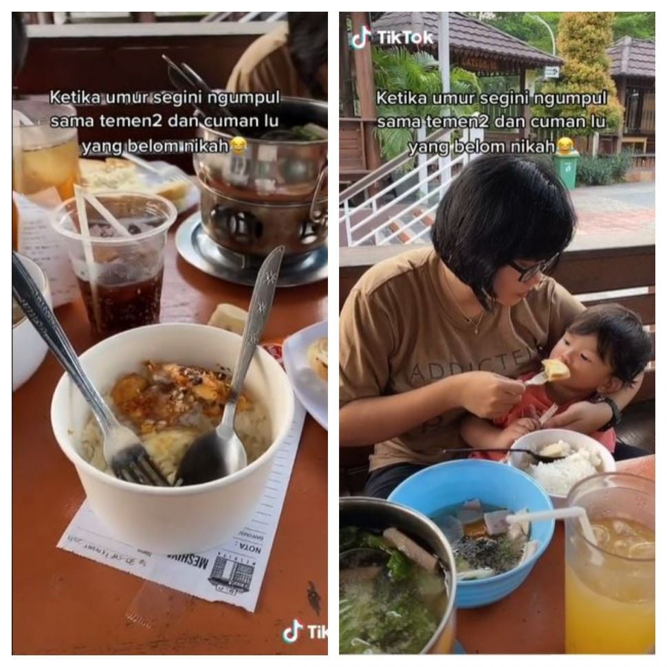 Melajang kala semua teman bawa anak di restoran (TikTok @amladylaw)