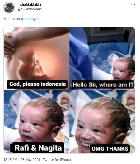 Cuitan warganet soal kelahiran anak Raffi dan Nagita (Twitter.com)