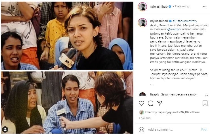 Najwa Shihab Kenang Liputan Mencekam 16 Tahun Lalu. (Instagram/@najwashihab)
