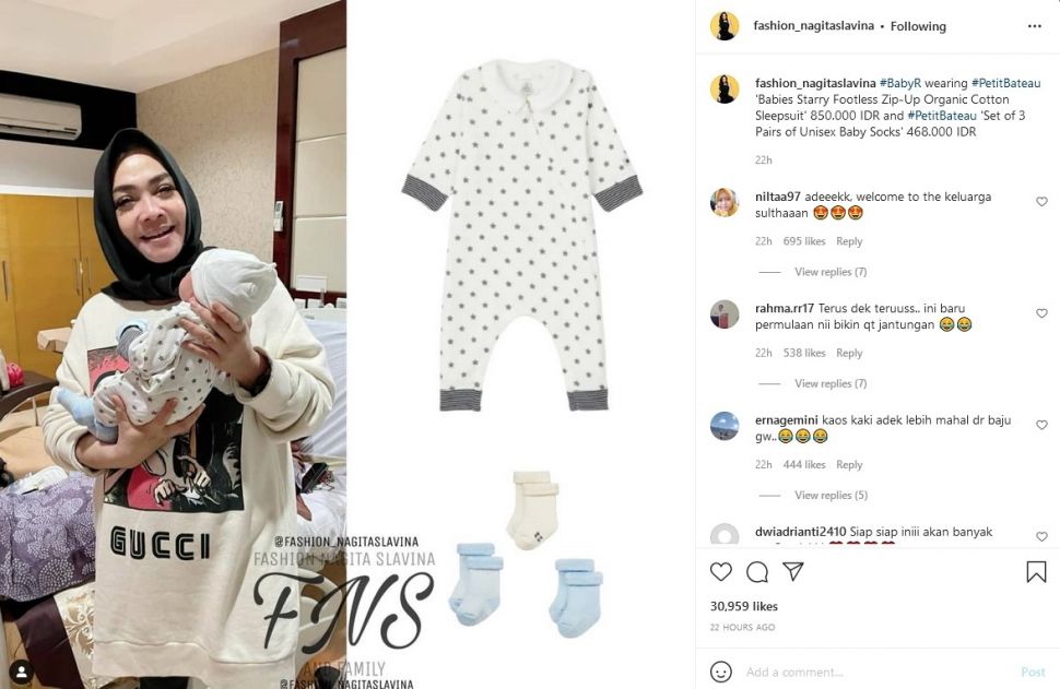 Outfit anak kedua Raffi Ahmad dan Nagita Slavina ada yang sampai ratusan juta. (Dok. Instagram).