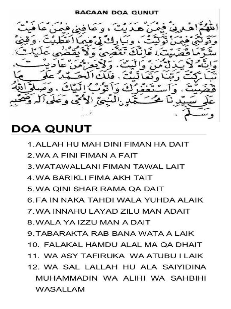 doa qunut arab latin dan artinya