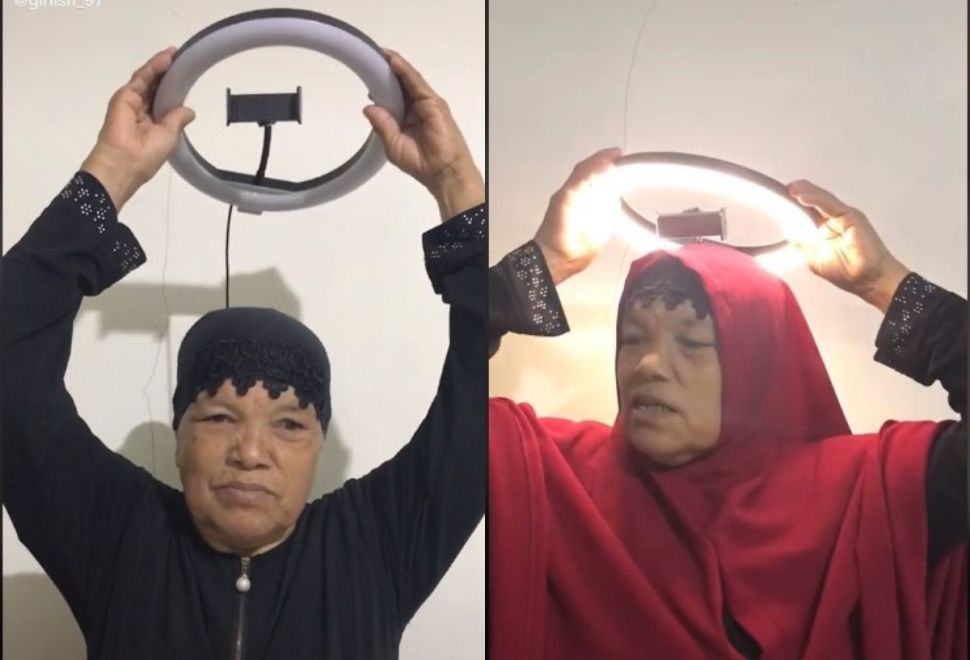 Nenek-nenek ikut tren ring light (tiktok.com/@sayangcucu_)