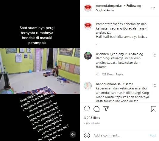 Viral Video Ibu Lawan Perampok yang Main Tebas Pakai Parang. (Instagram/@komentatorpedas)