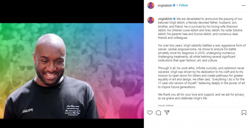 Virgil Abloh meninggal dunia. (Instagram/@virgilabloh)