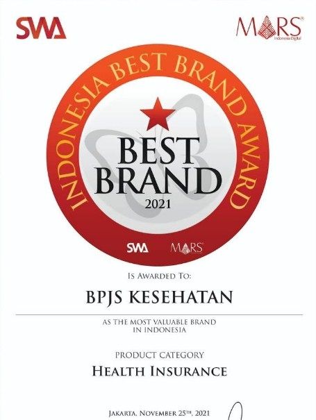 Best Brand Award 2021 Kategori Asuransi Kesehatan. (Dok: BPJS Kesehatan)