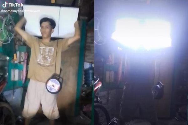 Viral Cowok Ikut Tren Ring Light Pakai Televisi. (TikTok)