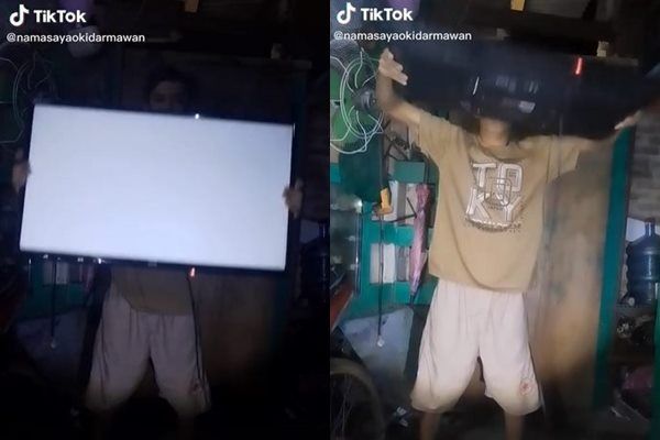 Viral Cowok Ikut Tren Ring Light Pakai Televisi. (TikTok)