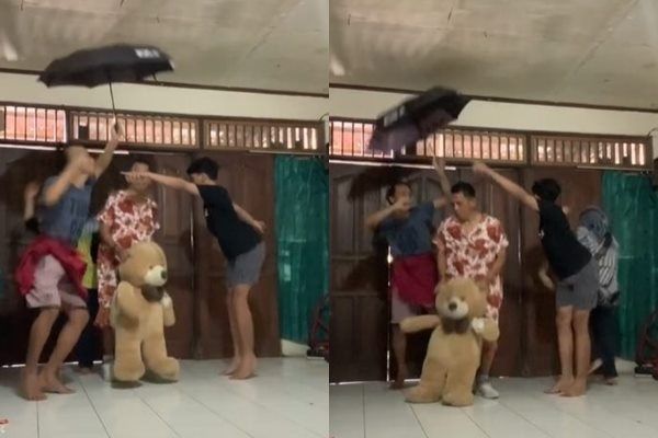 Viral Satu Keluarga Ikut Tren Ring Light Modal Sarung dan Payung Bikin Ngakak. (TikTok)