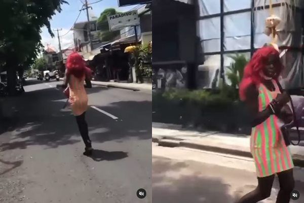 Viral WNA Berjalan di Tengah Jalan Raya Bak Model Catwalk. (TikTok)