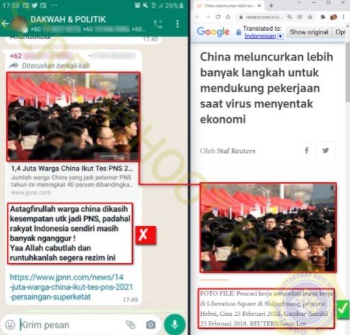 CEK FAKTA Warga China Boleh Jadi PNS Saat Banyak Rakyat Indonesia Pengangguran. (Turnbackhoax.id)