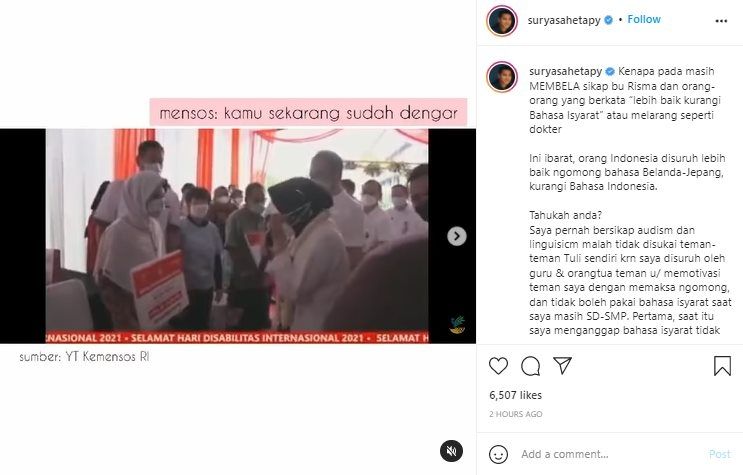 Surya Sahetapy Cerita Dampak Pernah Bersikap Audism dan Linguicism. (Instagram/@suryasahetapy)