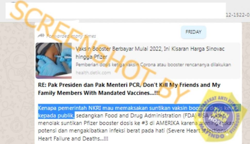 CEK FAKTA Pemerintah Indonesia Paksakan Vaksin Booster Bagi Masyarakat. (Turnbackhoax.id)