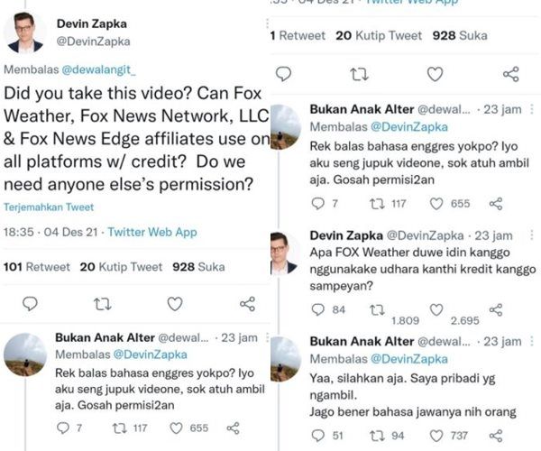 Viral Tweet Wartawan Asing Izin Soal Video Semeru Pakai Bahasa Jawa Hasil Google Translate. (Twitter/@ndorokakung)