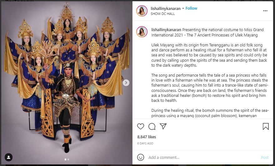 Kostum Nasional Miss Grand Malaysia 2021 (instagram.com/lishallinykanaran)