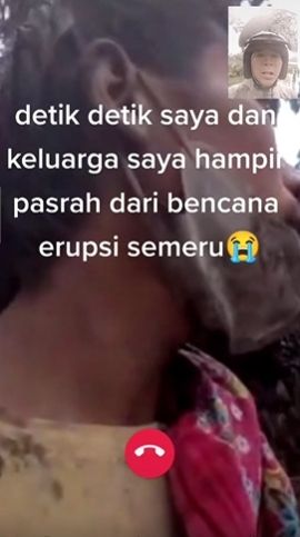 Video amatir satu keluarga terjebak erupsi Gunung Semeru. (Tiktok/@triomartaromadoni)