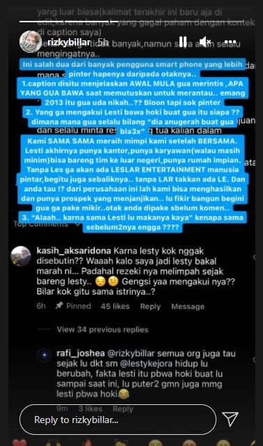 Komentar cibiran buat Rizky Bilar [Instagram/@rizkybillar]