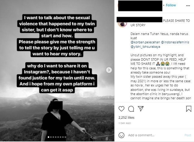 Viral Novita asal Lumajang Meninggal Setelah Dipaksa Aborsi Seorang Diri. (Instagram)