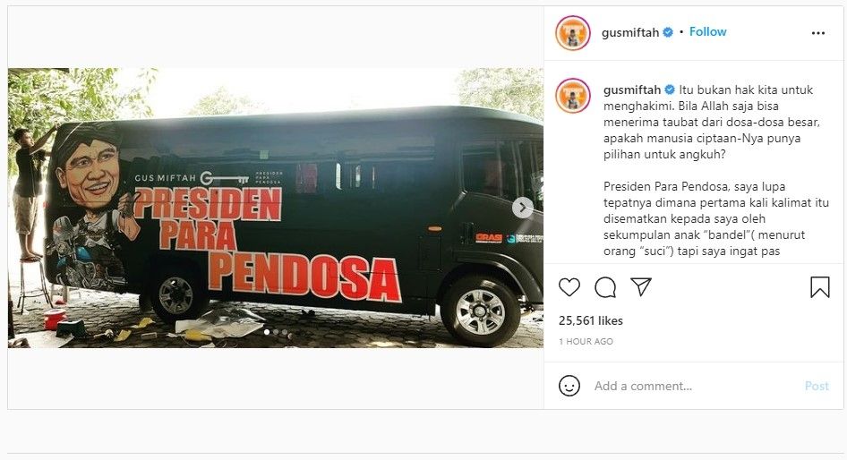 Unggahan Gus MIftah (instagram.com/gusmiftah/)