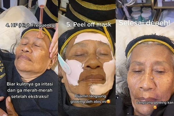 Viral Nenek Tukang Sapu Diberi Facial Gratis di Klinik Kecantikan. (TikTok)