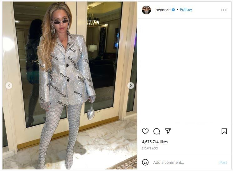 Beyonce Pakai Outfit Rp460 Juta (instagram.com/beyonce)