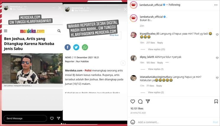 Ben Joshua peringatkan media. (Instagram/@lambeturah_official)