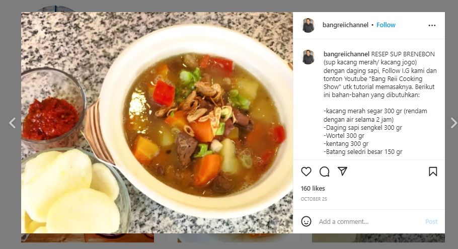 Sup Brenebon, hidangan Natal khas Indonesia. (Instagram/@bangreiichannel)
