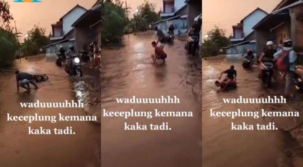 Sepeda motor hanyut (tiktok.com/@qhoiriyah80)