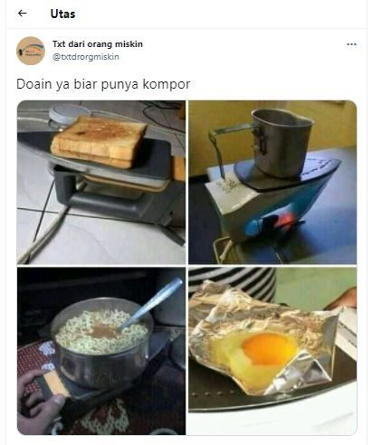 Masak pakai setrika (Twitter @txtdrorgmiskin)