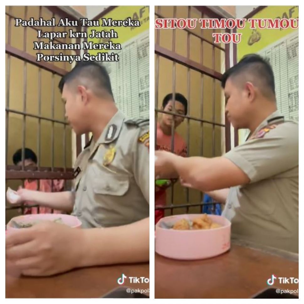 Polisi berbagi makanan dengan tahanan (TikTok @pakpol39)