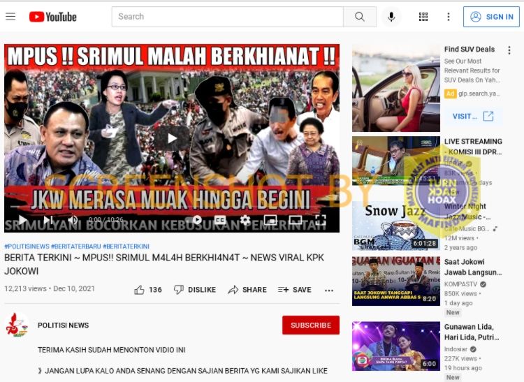 CEK FAKTA Jokowi Muak Sri Mulyani Berkhianat Bongkar Kebusukan Pemerintah. (Turnbackhoax.id)