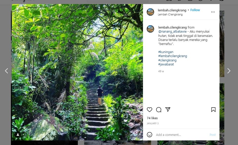 Lembah Cilengkrang di Kuningan, Jawa Barat. (Instagram/@lembah.cikarang)