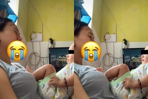 Viral Ibu Nangis Kejer Gegara Baby Blues, Reaksi Bayi Picu Perdebatan. (TikTok)