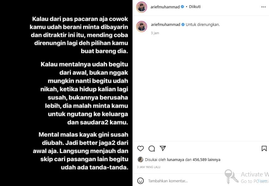 Postingan Arief Muhammad (instagram.com)