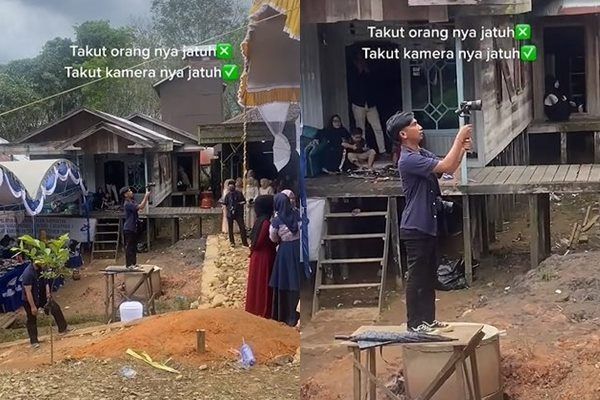 Viral Posisi Fotografer Diujung Tanduk Bikin Ketar-ketir. (TikTok)