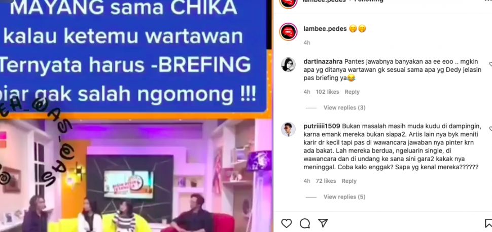 Postingan akun gosip tentang Mayang [instagram]