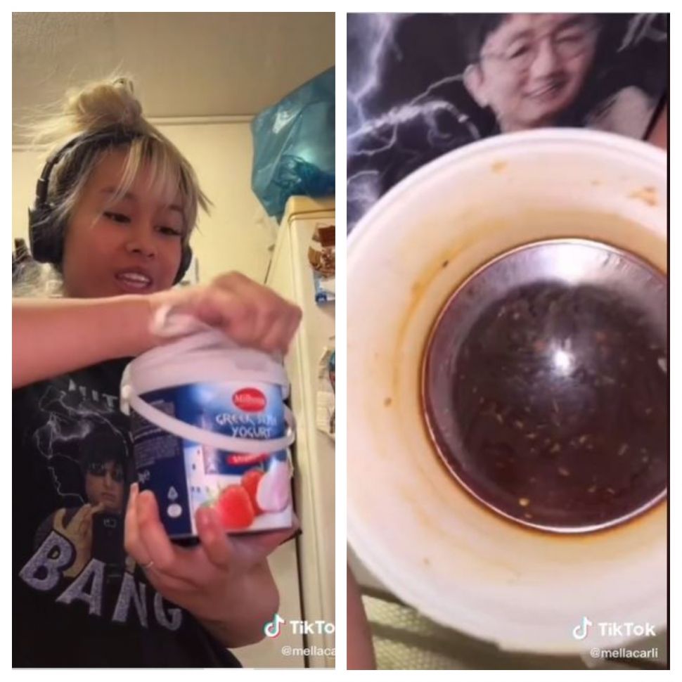 Diprank wadah yoghurt oleh ibu (TikTok @mellacarli)