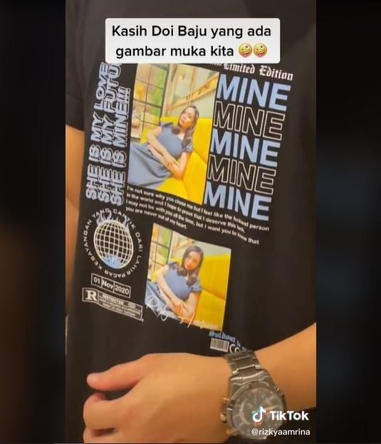 Viral Wanita Beri Kaos Ini ke Pacar Agar Tidak Direbut Orang Lain (tiktok.com/@rizkyaamrina)