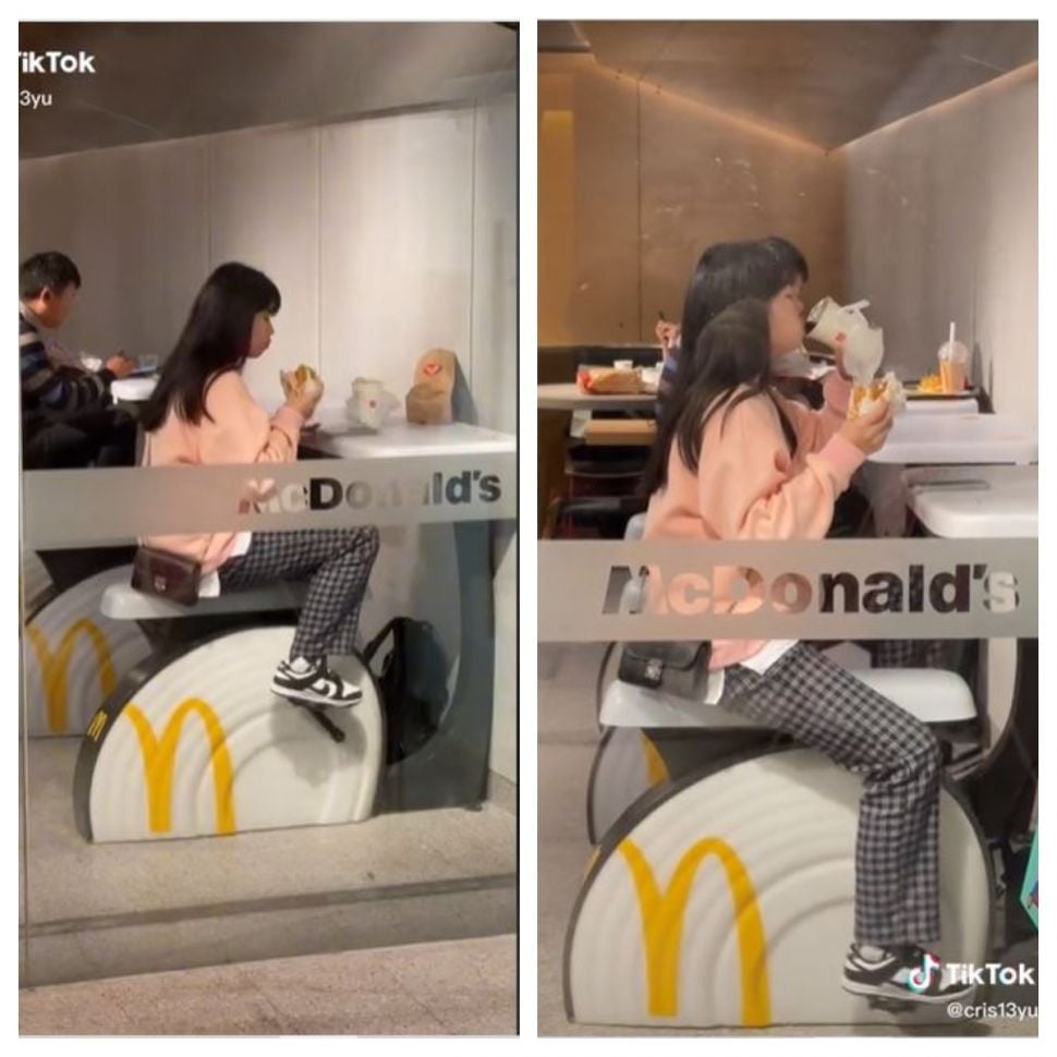 Tempat duduk sepeda di McDonald's (TikTok @cris13yu)