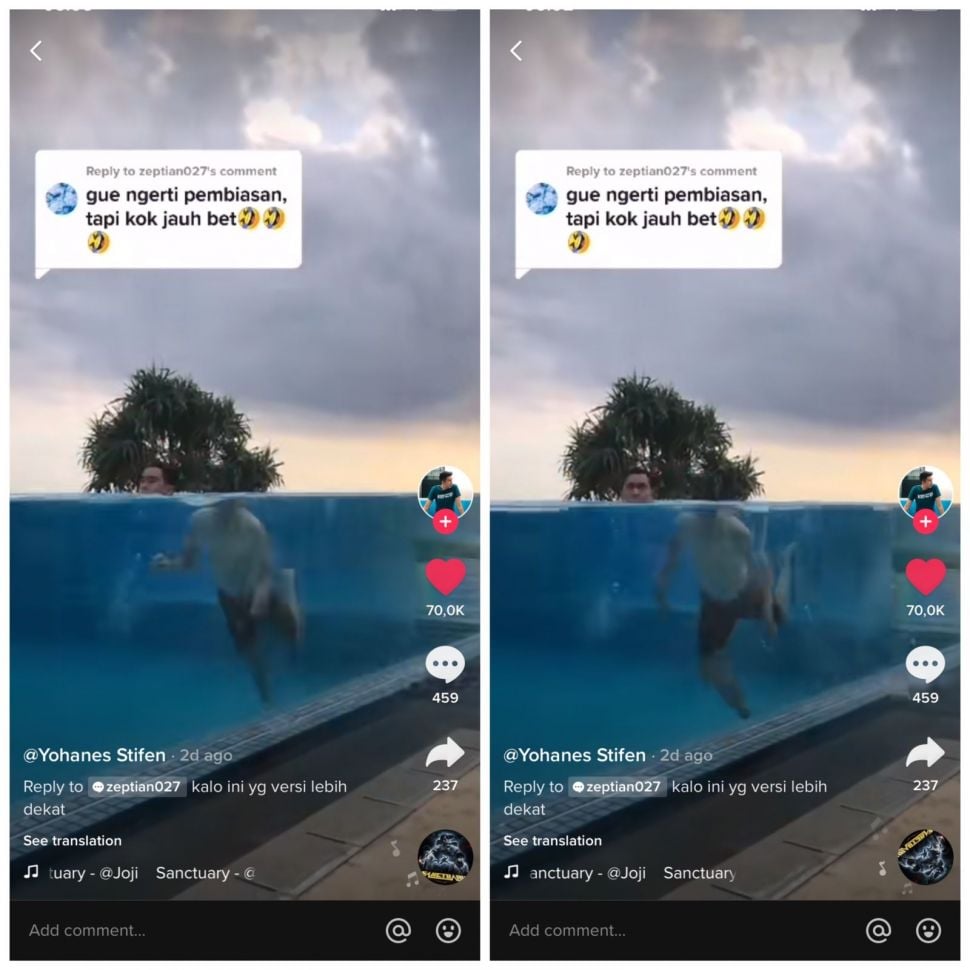 Video yang menunjukkan seorang cowok sedang berenang sukses menjadi perbincangan hangat (TikTok/@ohanestifen)