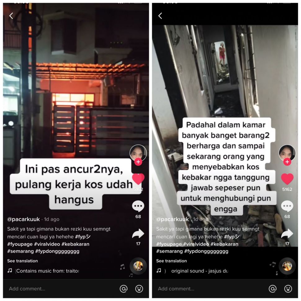 Seorang wanita syok saat melihat keadaan kosnya sepulang kerja (TikTok/pacarkuuuk). 