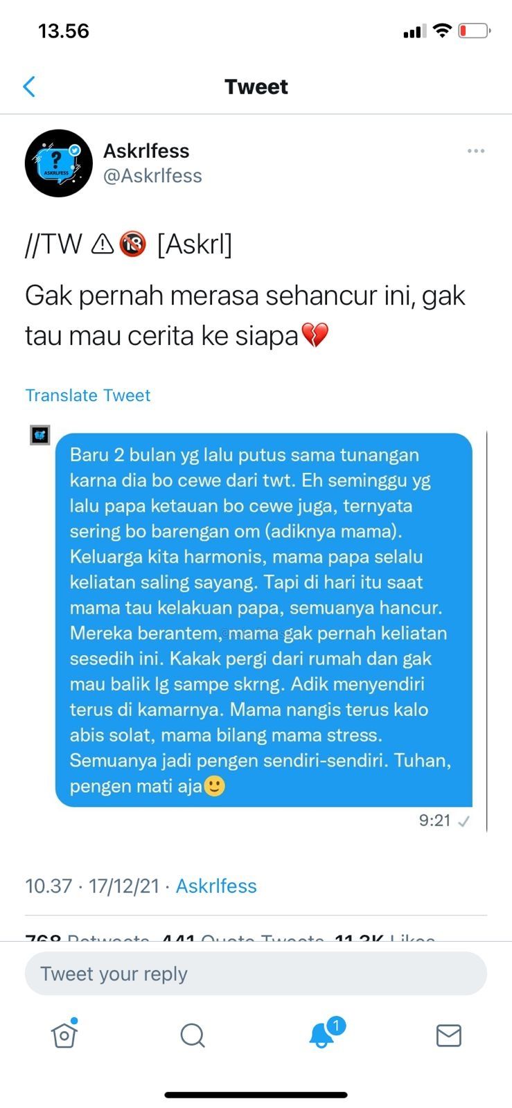 Usai diselingkuhi pacar, wanita ini malah pergoki sang ayah main api (Twitter/Askrlfess)