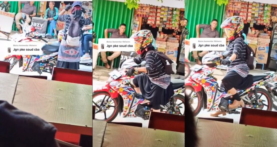 Perempuan naik motor nyentrik (tiktok.com/@ateulpeujitt)